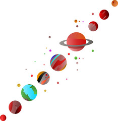 Scheme of solar system. Galaxy system solar with planets, Planet in the solar system infographics flat style. Planets collection with sun, mercury, mars, earth, uranium, neptune, mars, pluto, venus.,  © WP_7824