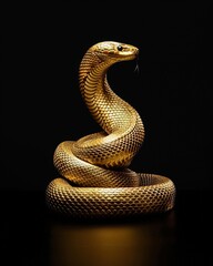 Fototapeta premium A golden snake on a black background is a symbol of the New Year. An illustration for a calendar. A symbol of wealth, success, prosperity and wisdom.