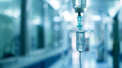 Detailed view of medical intravenous iv drip in hospital setting   realistic background image