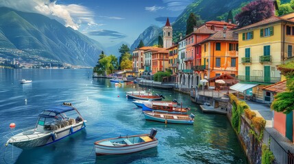 Fototapeta premium Lake Como in Italy. Breathtaking view Famous Italian holiday area and popular European tourist destination