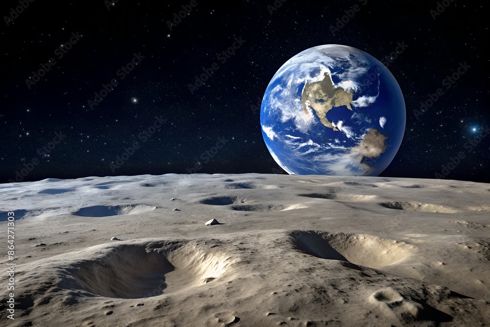 Wall mural view of the earth from the surface of the moon