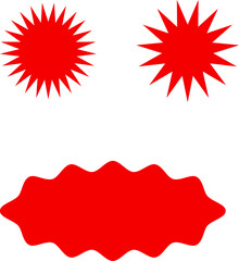 Starburst red sticker set - collection of special offer sale oval and round shaped sunburst labels and badges. Promo stickers with star edges. Vector.