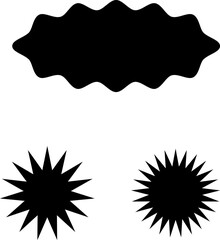 Starburst sticker set - collection of special offer sale oval and round shaped sunburst labels and badges. Promo stickers with star edges. Vector.