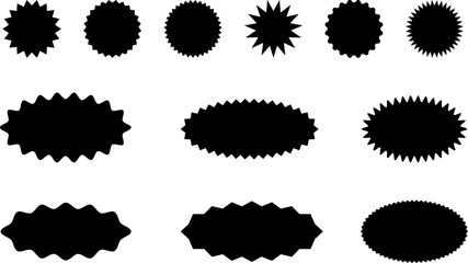 Starburst sticker set - collection of special offer sale oval and round shaped sunburst labels and badges. Promo stickers with star edges. Vector.