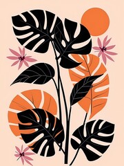 Abstract Geometric Monstera Leaves generative AI illustration	