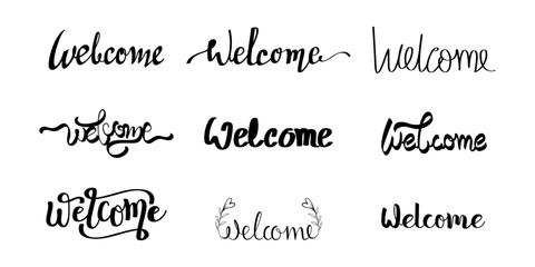 welcome sign, welcome hand lettering modern text calligraphy for banner, wedding, etc
