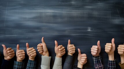 Fototapeta premium Multiple Thumbs Up in Front of a Blackboard Signifying Approval and Positivity