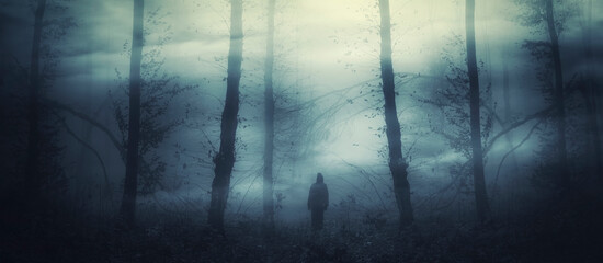 Obraz premium night landscape in fantasy woods panorama