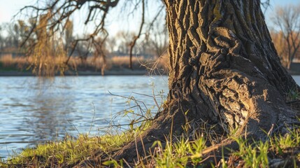 Trunk of a tree next to the river