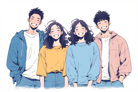 複数の若い男女のイラスト「AI生成画像」