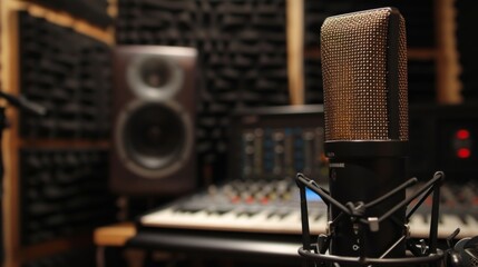 A professional microphone set up in a high-tech recording studio
