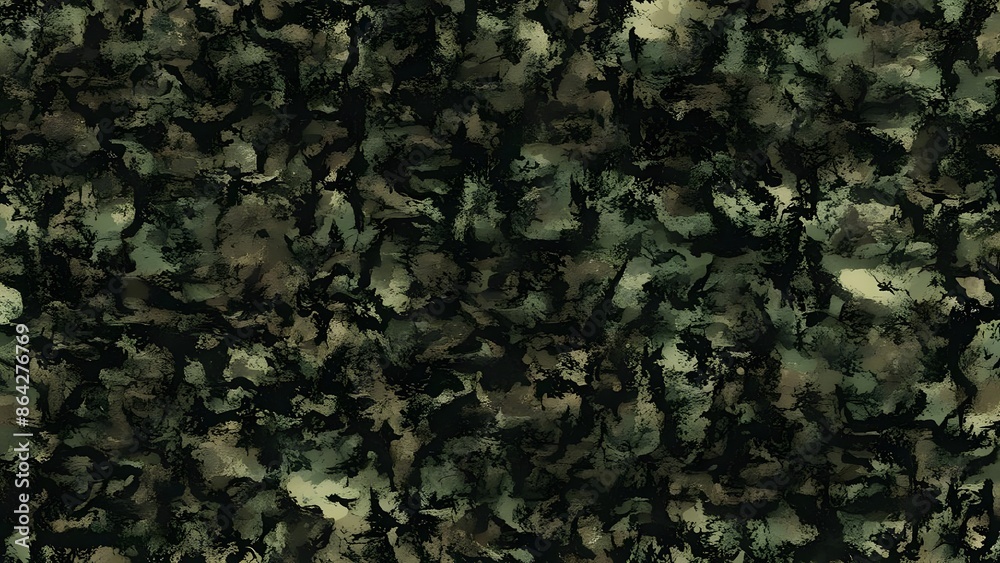Wall mural military camouflage texture, woodland khaki background, modern print pattern - Wall murals