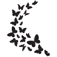 Flying black silhouettes of butterflies insect. Vector design element. Flock of butterflies on white background. Baby shower design elements. Party invitation, birthday decoration, decor,kids stickers © yuliabikirova