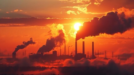 Fototapeta premium A powerful visual of industrial smokestacks releasing thick clouds of smoke and carbon dioxide into the atmosphere