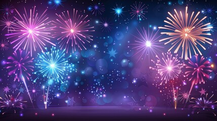 Fototapeta premium fireworks display lighting up the night sky, showcasing colorful explosions and sparkles for celebrations and festive events. Independence Day, July 4. Traditional American Memorial Day.