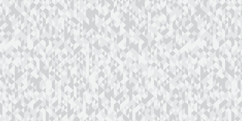 Abstract geometric white and gray background seamless mosaic and low polygon triangle texture wallpaper. Triangle shape retro wall grid pattern geometric ornament tile vector square element.