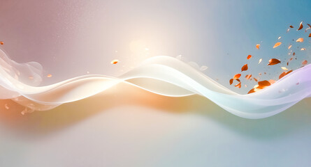 Abstract background with flowing white fabric and autumn leaves