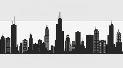 Obraz premium black and white city skyline with skyscrapers