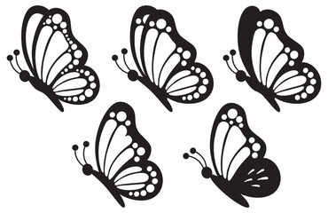 Butterfly insect, black and white wings, organic shapes.Aesthetic, tattoo silhouette, hand drawn stickers. Vector graphic in trendy style. Baby shower design elements. Party invitation, birthday  