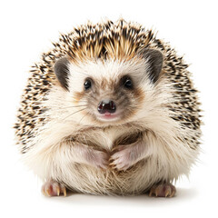 Obraz premium A cute baby hedgehog rolled into a little ball with its tiny face peeking out, isolated on white background