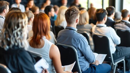 Obraz premium Audience Focused on the Speaker in a Conference Setting