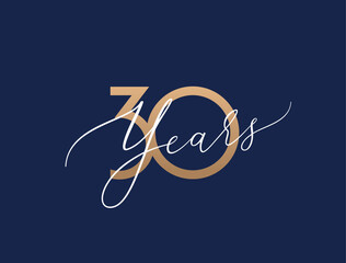 Thirty years celebration event. 30 years anniversary sign. Vector design template.