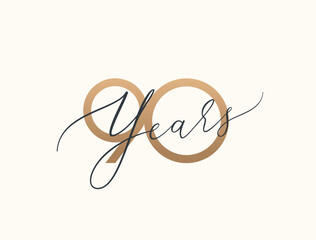 Ninety years celebration event. 90 years anniversary sign. Vector design template.
