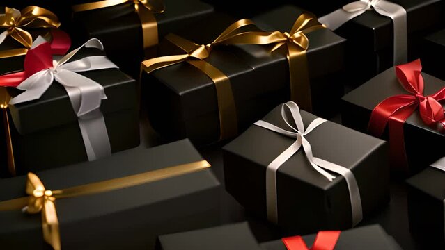Black Gift Boxes With Ribbon Generative AI