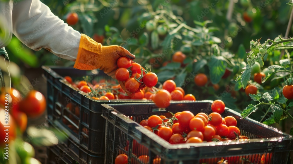 Wall mural the hand picking tomatoes