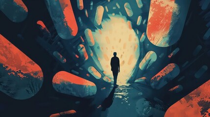 abstract concept of substance addiction struggle and journey psychology and health illustration