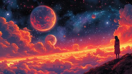 Obraz premium Fun Cosmic Illustration with Vibrant Celestial Bodies