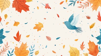 Autumn harmony with bird and colorful leaves