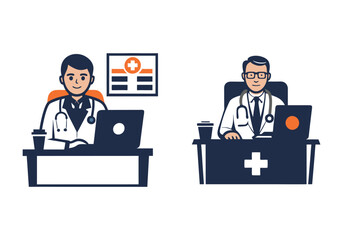 Doctor Sitting in Chamber Flat Color Vector Art Illustration Bundle - Perfect for Medical Designs
