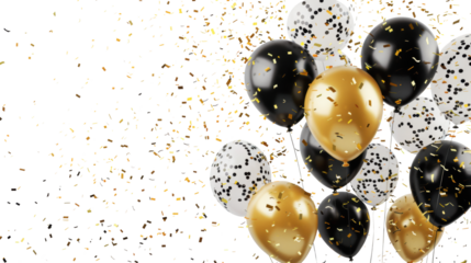 Festive balloons with confetti on transparent background