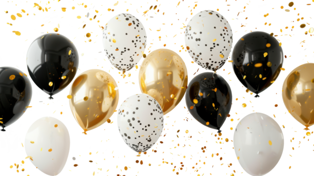 Balloons with Gold Confetti on Transparent Background