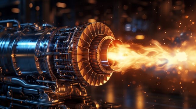 A powerful old machine surrounded by bright fire and smoke in an industrial setting