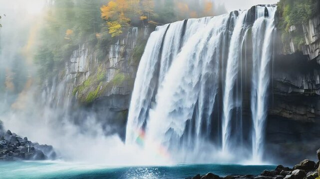 beautiful waterfall in the middle of a mountain forest, video 