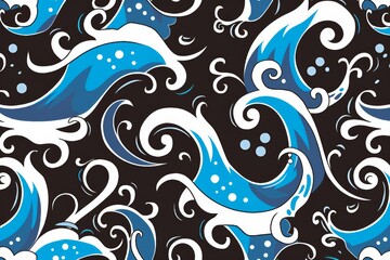 Elegant blue and white swirls pattern on black background