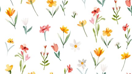 Obraz premium Beautiful Vibrant Floral Pattern with Colorful Springtime Flowers and Foliage