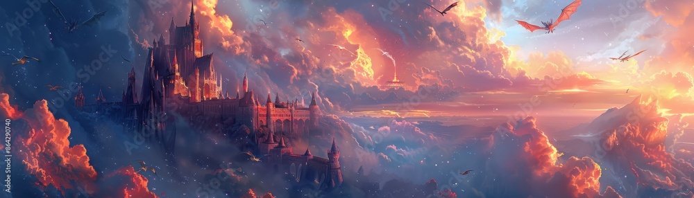 Canvas Prints a colorful sky with a castle in the background
