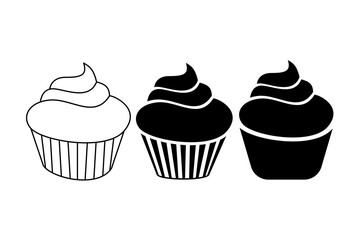 cupcake flat vector icon design set isolated on white background. Cupcake clip art and symbol