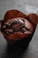 chocolate cupcake sweet dessert cake appetizer meal food snack on the table copy space food background rustic top view