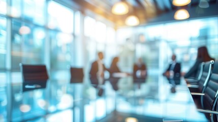 Fototapeta premium corporate synergy panoramic view of modern boardroom with blurred executives business stock photography