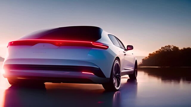 White Electric Car With Open Trunk Generative AI