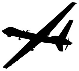 Silhouette of the UAV drone or Unmanned Aerial Vehicle, can use for Art Illustration, Logo Gram, Pictogram, Website, or Grahhic Design Element. Format PNG