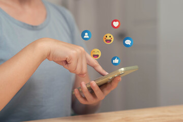 The concept of living on vacation and playing social media. Social media and digital online concept, man using smart phone with Social media. Social Distancing ,Working From Home concept.