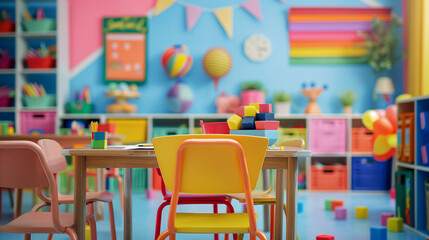 Classroom Setup - A teacher setting up a colorful and engaging classroom, back to school, hd, educational with copy space