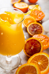 Orange juice natural juice drink fresh appetizer meal food snack on the table copy space food background rustic top view