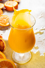Orange juice natural juice drink fresh appetizer meal food snack on the table copy space food background rustic top view