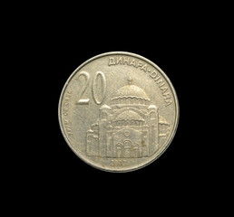 Obverse of Commemorative 20 Dinar coin made by Serbia in 2003, that shows The Church of Saint Sava